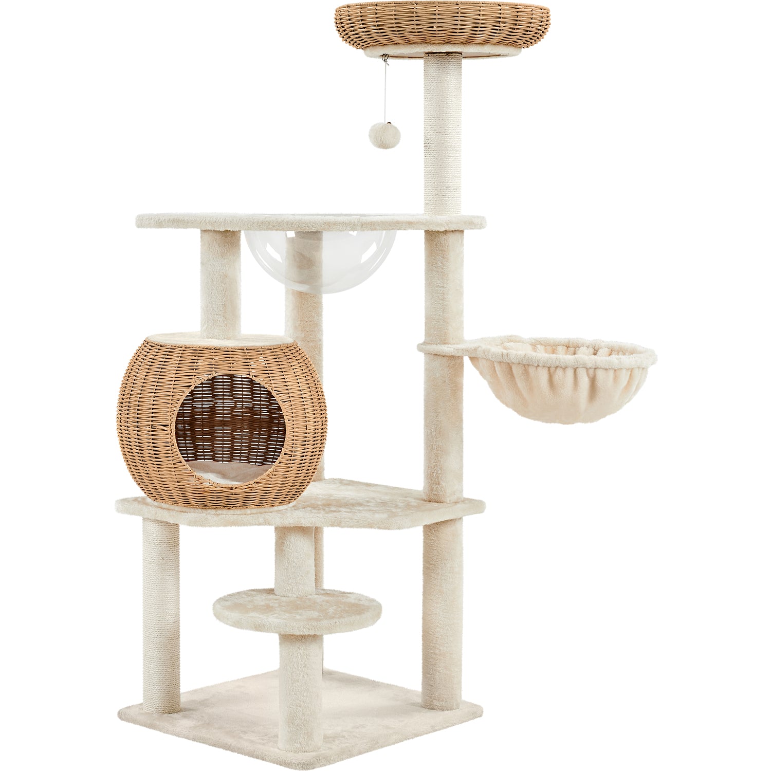Rattan Cat Tree with Soft Cushion - Beige / 48cm
