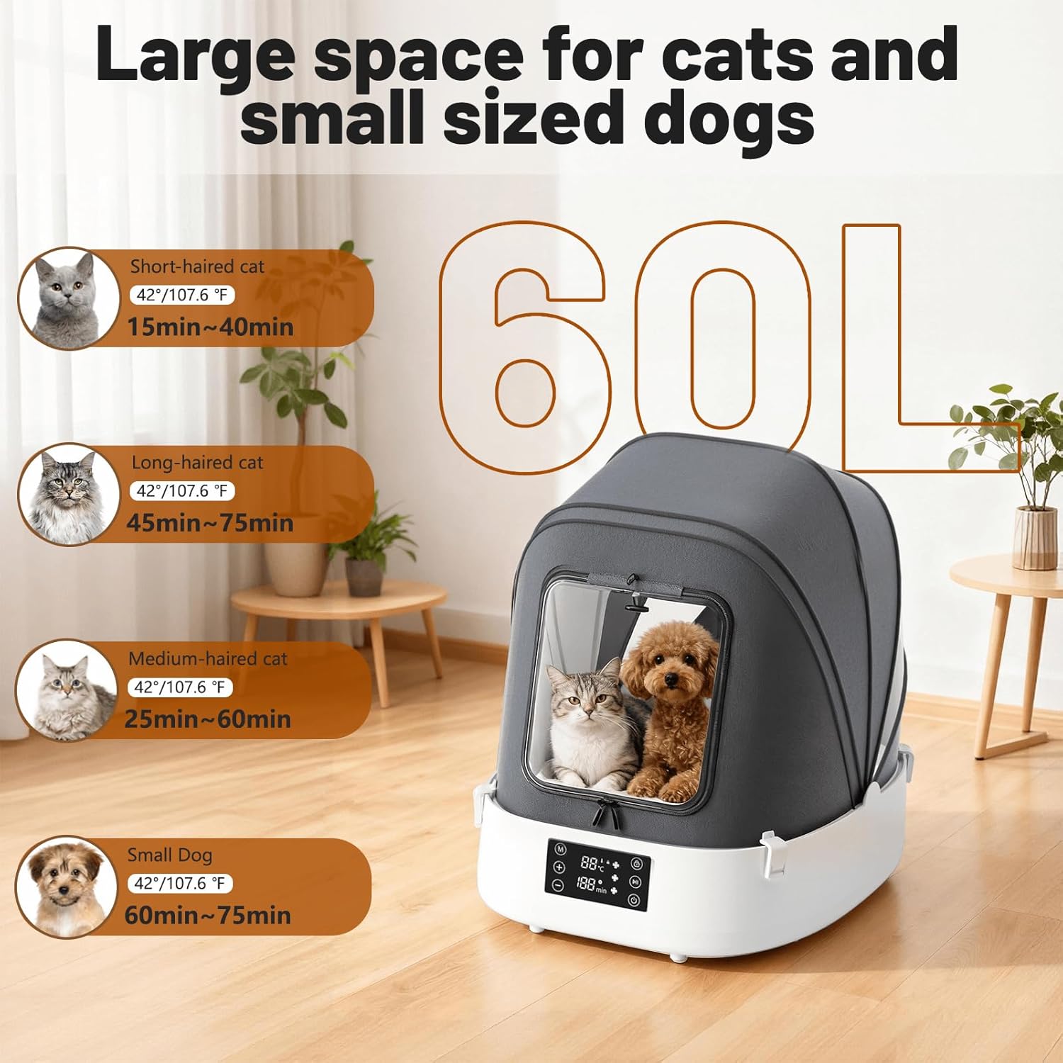 Automatic Pet Dryer Box with 86CFM Dual Fans