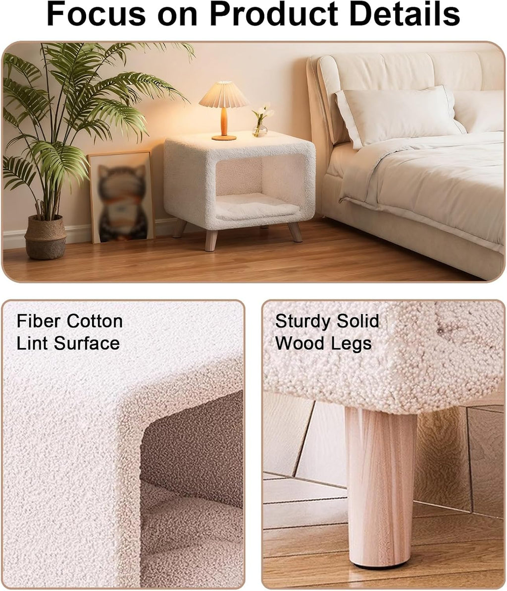 Cat House Side Table with Solid Wood Legs Indoor